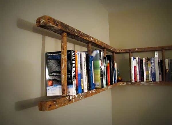 Old ladder turned to bookshelf